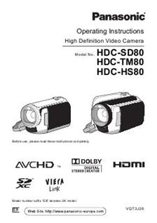 Panasonic HDC HS 80 manual. Camera Instructions.